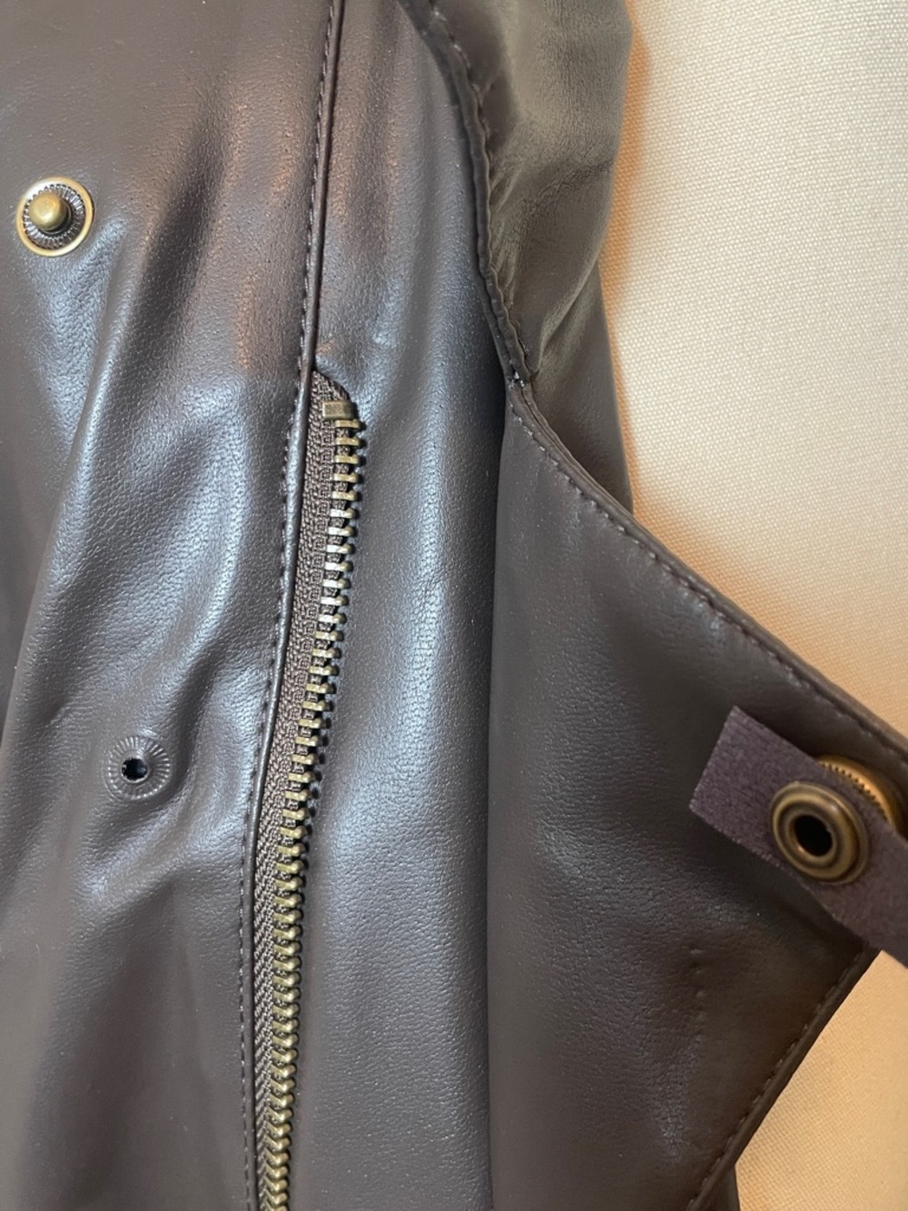 Brown Leather Moto Jacket with Asymmetrical Zip - Picture 5 of 13